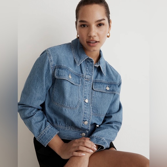 NWT MADEWELL‎ Crop Jean Jacket in Dursett Wash with Pockets 100% Cotton NJ735 XS